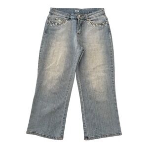 Vintage Y2K Cache Light Wash Rhinestone Embellished Capri Jeans 8